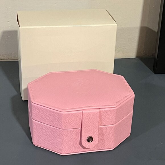 Swarovski Pink Octagon Jewelry Box with Purple crystal Snap Closure Brand  NEW!